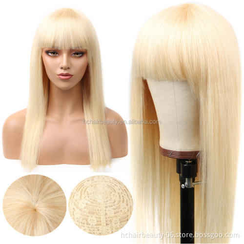 Wholesale 613 Blonde Wig Machine Made None Lace Front Wig Brazilian Straight Human Hair Wigs With Bangs